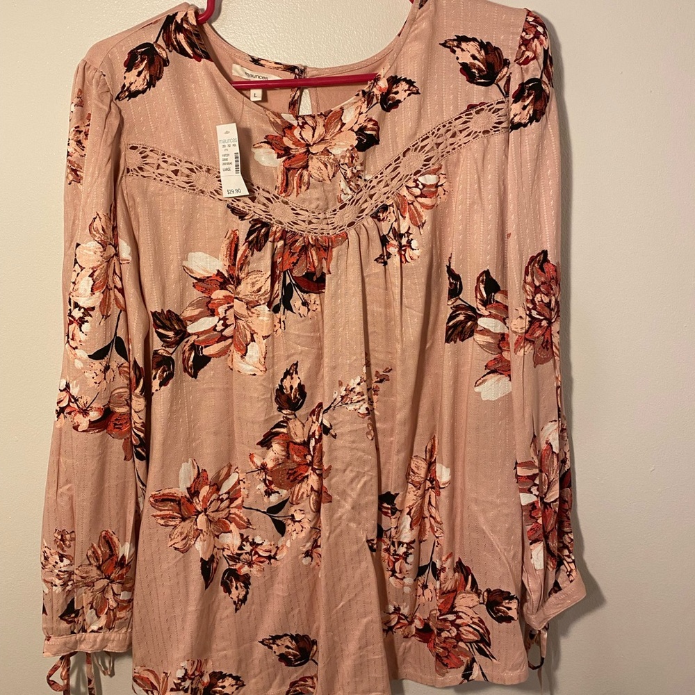 NWT Long sleeve Pink floral shirt- Maurices - Picture 2 of 4